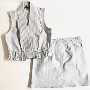 2PC Derek Lam 10 Crosby-Striped light wash denim vest and mini skirt.Size 8